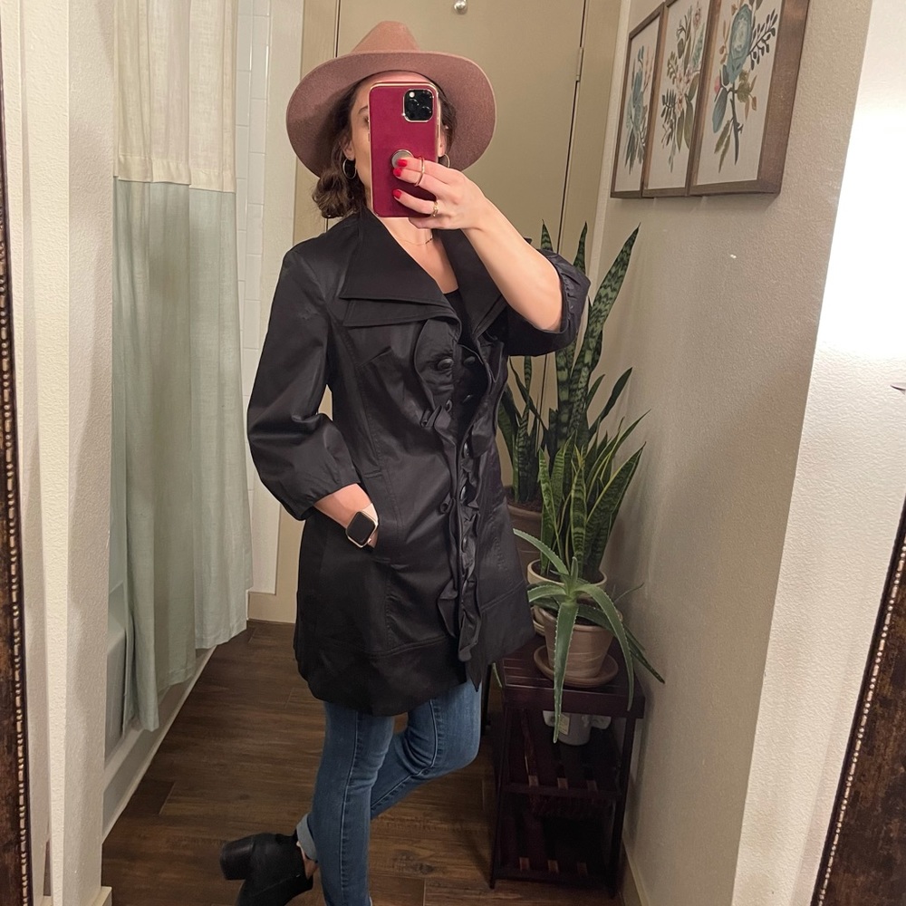 KENAR Dark Brown Coat with 3/4 Bell Sleeves, Small - Picture 2 of 7